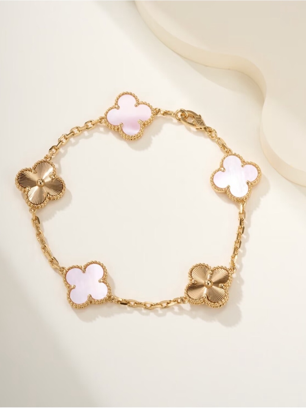 Van Cleef & Arpels Pink Mother-of-Pearl Alhambra Clover Bracelet